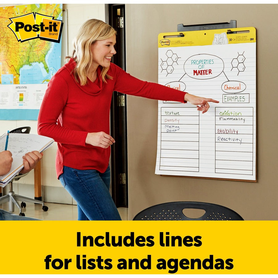 Post-it® Super Sticky Easel Pad - 30 Sheets - Ruled Front Ruling x 25" Width x 30" Length - 2 / Carton