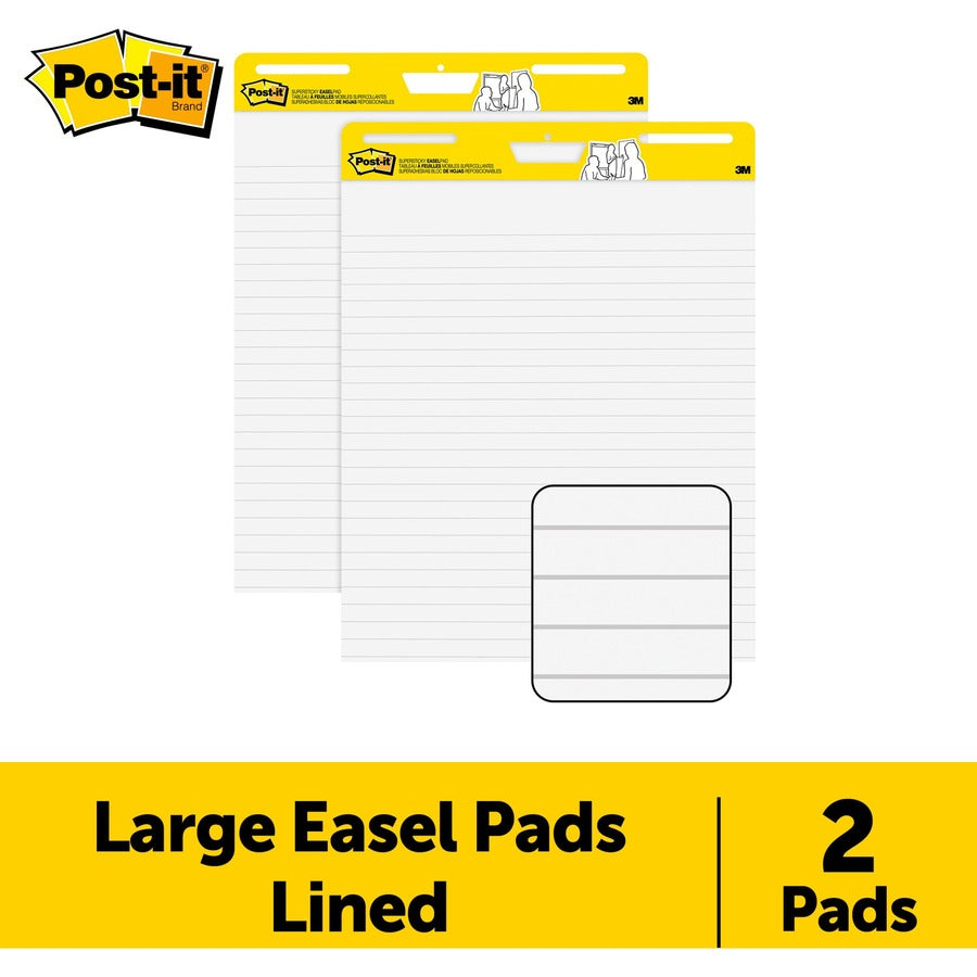 Post-it® Super Sticky Easel Pad - 30 Sheets - Ruled Front Ruling x 25" Width x 30" Length - 2 / Carton