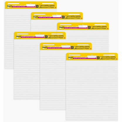 Post-it® Easel Pad - 30 Sheets - Ruled Front Ruling x 25" Width x 30" Length - 6 / Carton