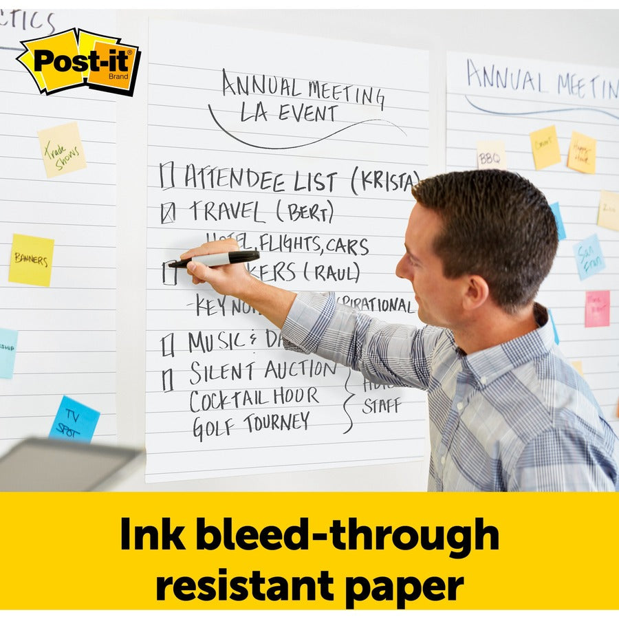 Post-it® Easel Pad - 30 Sheets - Ruled Front Ruling x 25" Width x 30" Length - 6 / Carton