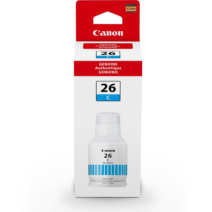 Canon GI-26 Pigment Color Ink Bottle - Inkjet - Cyan - 14000 Pages - 132 mL - 1 Each