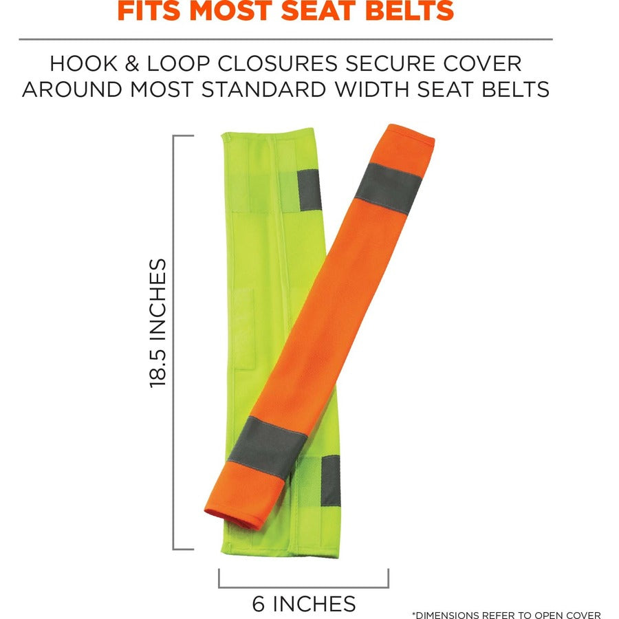 Ergodyne 8004 HI-Vis Seat Belt Cover - 3" Width x 0.5" Height x 18.5" Length - Orange - Polyester - 6 / Carton