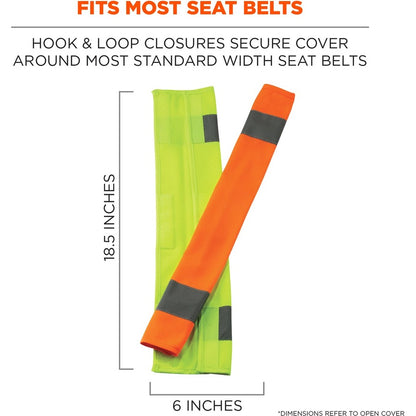 Ergodyne 8004 HI-Vis Seat Belt Cover - 3" Width x 0.5" Height x 18.5" Length - Lime - Polyester - 6 / Carton