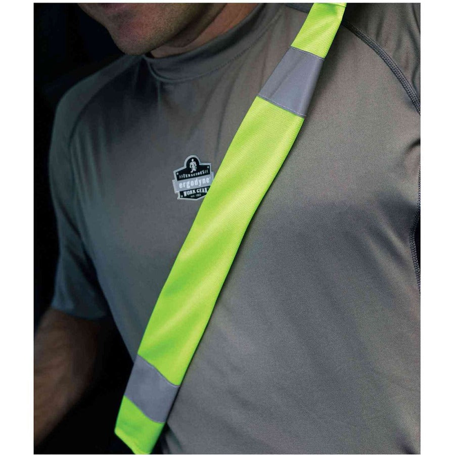 Ergodyne 8004 HI-Vis Seat Belt Cover - 3" Width x 0.5" Height x 18.5" Length - Lime - Polyester - 6 / Carton