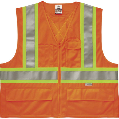 Ergodyne 8235ZX Type R Class 2 Two-Tone X-Back Vest - Large/Extra Large - Zipper Closure - Polyester - Orange - Pocket, 