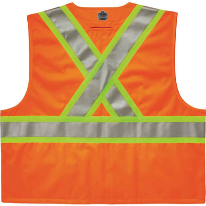 Ergodyne 8235ZX Type R Class 2 Two-Tone X-Back Vest - 4-Xtra Large/5-Xtra Large - Zipper Closure - Polyester - Orange - 