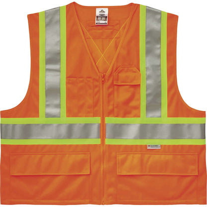 Ergodyne 8235ZX Type R Class 2 Two-Tone X-Back Vest - 4-Xtra Large/5-Xtra Large - Zipper Closure - Polyester - Orange - 