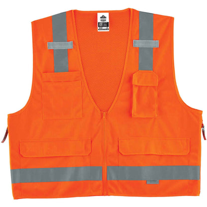 Ergodyne 8250Z Type R Class 2 Surveyors Vest - Small/Medium - Zipper Closure - Poly, Mesh - Orange - Pocket, Mic Tab, Re