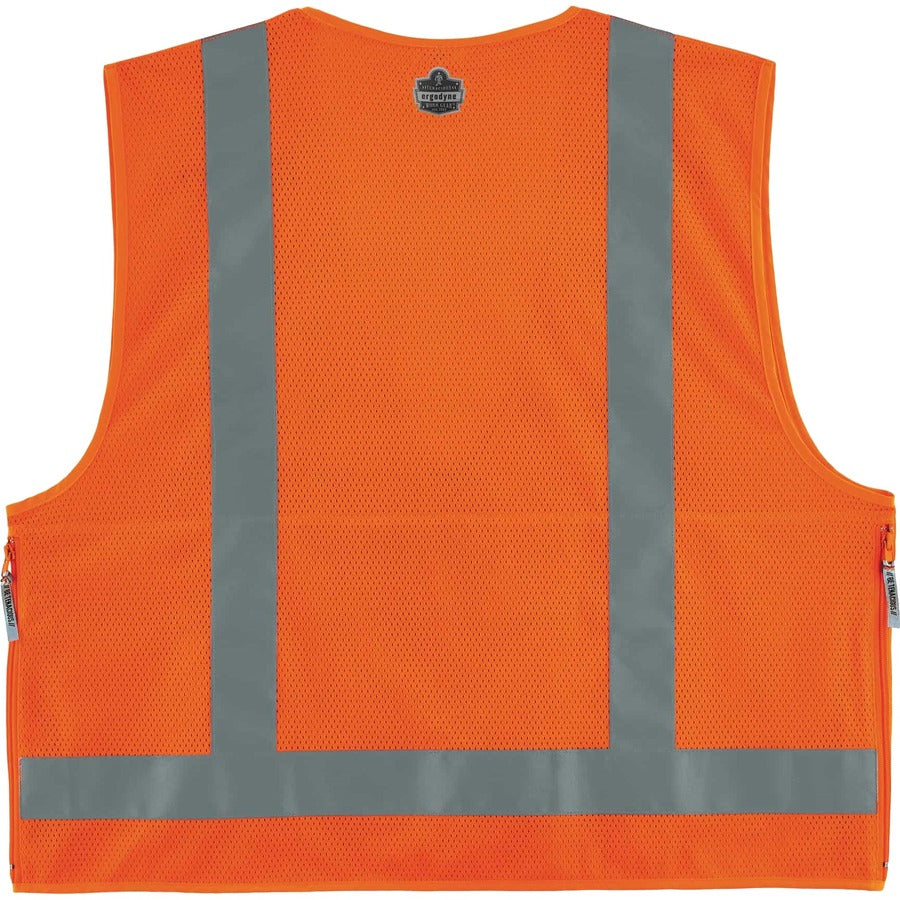 Ergodyne 8250Z Type R Class 2 Surveyors Vest - Large/Extra Large - Zipper Closure - Poly, Mesh - Orange - Pocket, Mic Ta