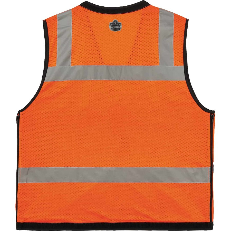 Ergodyne 8253HDZ Type R Class 2 Heavy-Duty Mesh Surveyors Vest - Small/Medium - Zipper Closure - Polyester Mesh - Orange