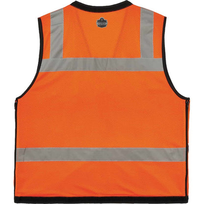 Ergodyne 8253HDZ Type R Class 2 Heavy-Duty Mesh Surveyors Vest - Small/Medium - Zipper Closure - Polyester Mesh - Orange