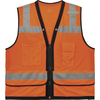 Ergodyne 8253HDZ Type R Class 2 Heavy-Duty Mesh Surveyors Vest - Small/Medium - Zipper Closure - Polyester Mesh - Orange