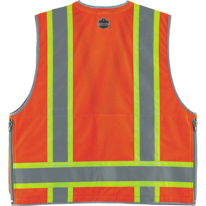 Ergodyne 8254HDZ Type R Class 2 Heavy-Duty Surveyors Vest - Large/Extra Large - Zipper Closure - Polyester, Mesh - Orang