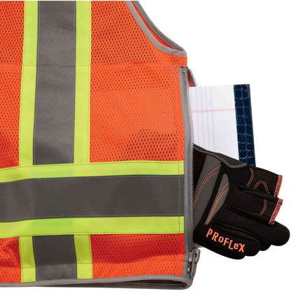 Ergodyne 8254HDZ Type R Class 2 Heavy-Duty Surveyors Vest - 4-Xtra Large/5-Xtra Large - Zipper Closure - Polyester, Mesh