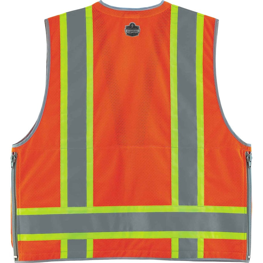 Ergodyne 8254HDZ Type R Class 2 Heavy-Duty Surveyors Vest - 4-Xtra Large/5-Xtra Large - Zipper Closure - Polyester, Mesh