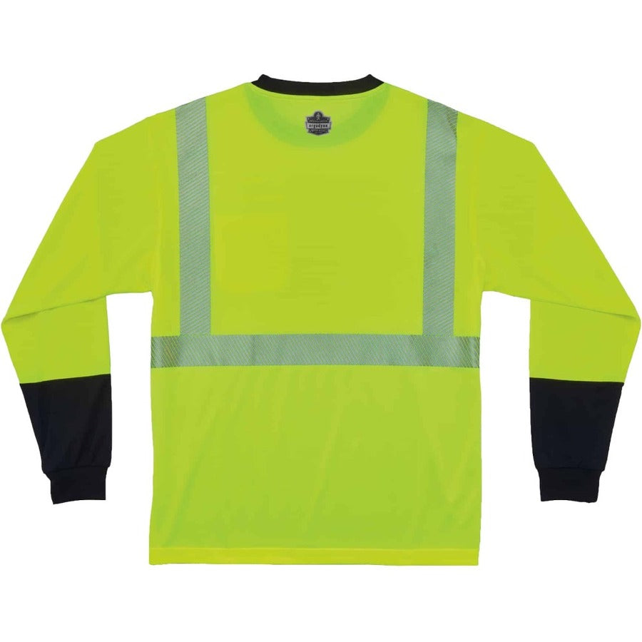Ergodyne 8281BK Type R Class 2 Front Long Sleeve T-Shirt - Medium Size - Polyester - Lime, Black