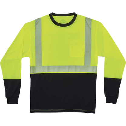 Ergodyne 8281BK Type R Class 2 Front Long Sleeve T-Shirt - Medium Size - Polyester - Lime, Black