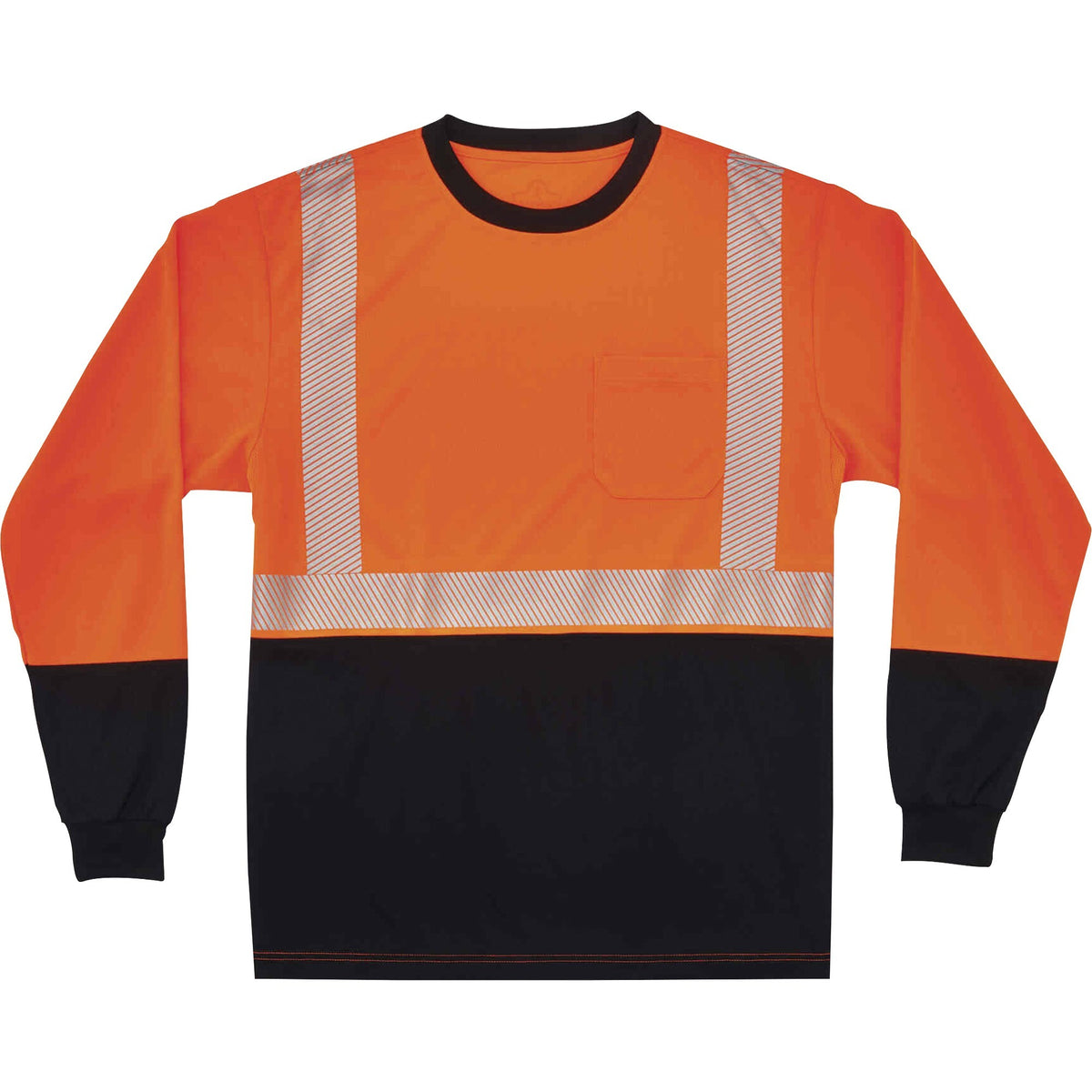 Ergodyne 8281BK Type R Class 2 Front Long Sleeve T-Shirt - Medium Size - Polyester - Orange, Black