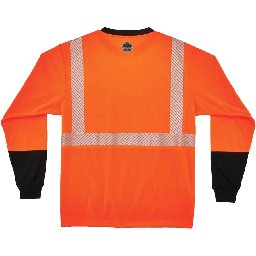 Ergodyne 8281BK Type R Class 2 Front Long Sleeve T-Shirt - Large Size - Polyester - Orange, Black