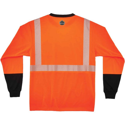 Ergodyne 8281BK Type R Class 2 Front Long Sleeve T-Shirt - Large Size - Polyester - Orange, Black