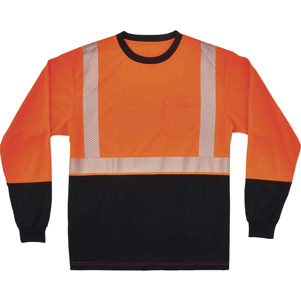 Ergodyne 8281BK Type R Class 2 Front Long Sleeve T-Shirt - Extra Large (XL) Size - Polyester - Orange, Black