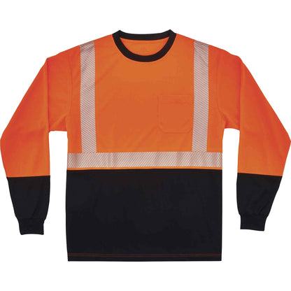 Ergodyne 8281BK Type R Class 2 Front Long Sleeve T-Shirt - 2XL Size - Polyester - Orange, Black