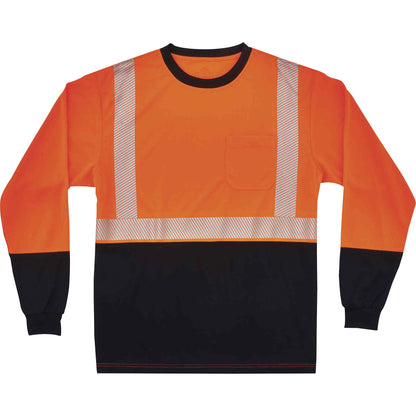 Ergodyne 8281BK Type R Class 2 Front Long Sleeve T-Shirt - 4XL Size - Polyester - Orange, Black
