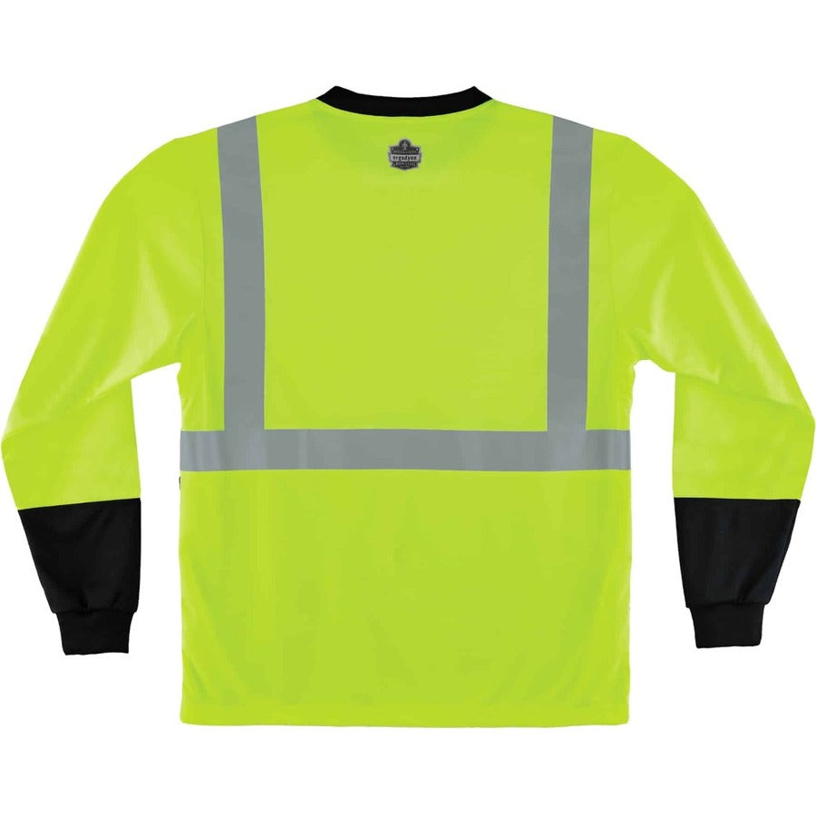 Ergodyne 8281BK Type R Class 2 Front Long Sleeve T-Shirt - Small Size - Polyester - Lime, Black