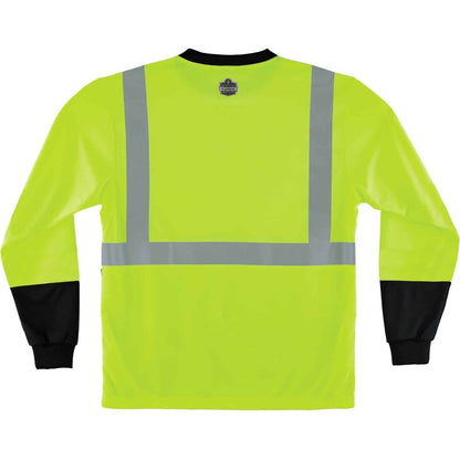 Ergodyne 8281BK Type R Class 2 Front Long Sleeve T-Shirt - Small Size - Polyester - Lime, Black