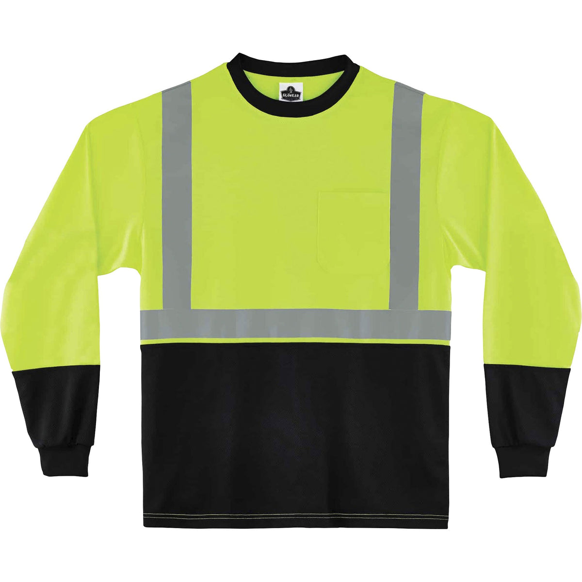 Ergodyne 8281BK Type R Class 2 Front Long Sleeve T-Shirt - Small Size - Polyester - Lime, Black