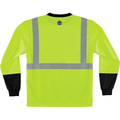 Ergodyne 8281BK Type R Class 2 Front Long Sleeve T-Shirt - 3XL Size - Polyester - Lime, Black