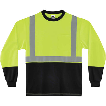 Ergodyne 8281BK Type R Class 2 Front Long Sleeve T-Shirt - 3XL Size - Polyester - Lime, Black