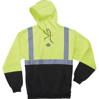 Ergodyne 8293 Type R Class 2 Front Hooded Sweatshirt - Extra Extra Large (XXL) Size Hood Collar - Black, Lime - Polar Fl