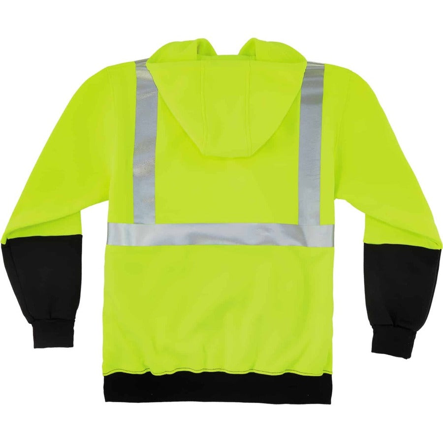 Ergodyne 8293 Type R Class 2 Front Hooded Sweatshirt - Extra Extra Large (XXL) Size Hood Collar - Black, Lime - Polar Fl