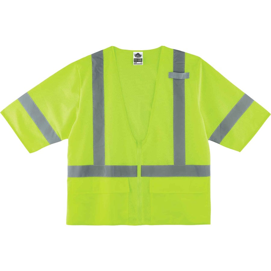 Ergodyne 8320Z Type R Class 3 Standard Vest - 2-Xtra Large/3-Xtra Large - Zipper Closure - Polyester Mesh - Lime - 1 Eac