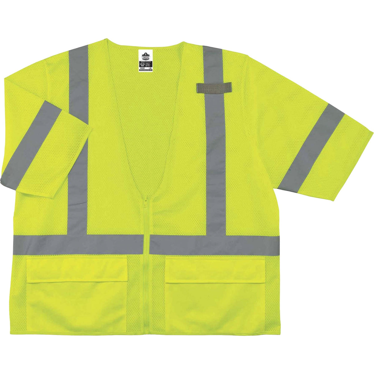 Ergodyne 8320Z Type R Class 3 Standard Vest - 4-Xtra Large/5-Xtra Large - Zipper Closure - Polyester Mesh - Lime - 1 Eac