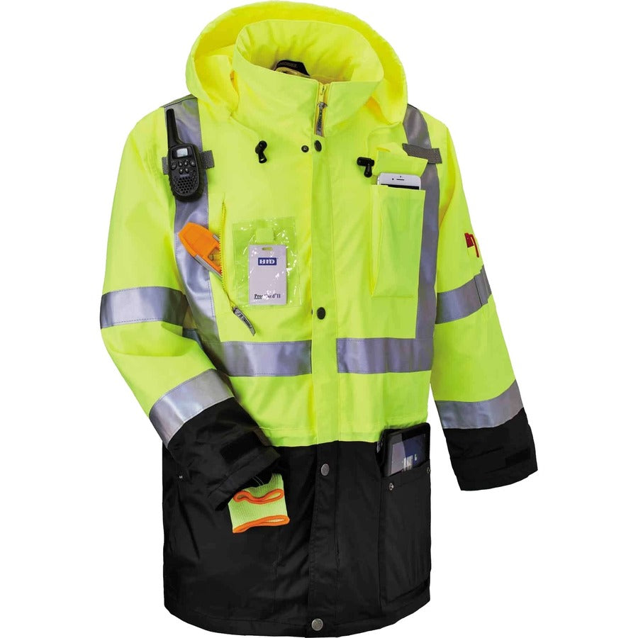 Ergodyne 8386 Type R Class 3 Outer Shell Jacket - 4-Xtra Large - Rain, Dirt Protection - Zipper Closure - 1 Each