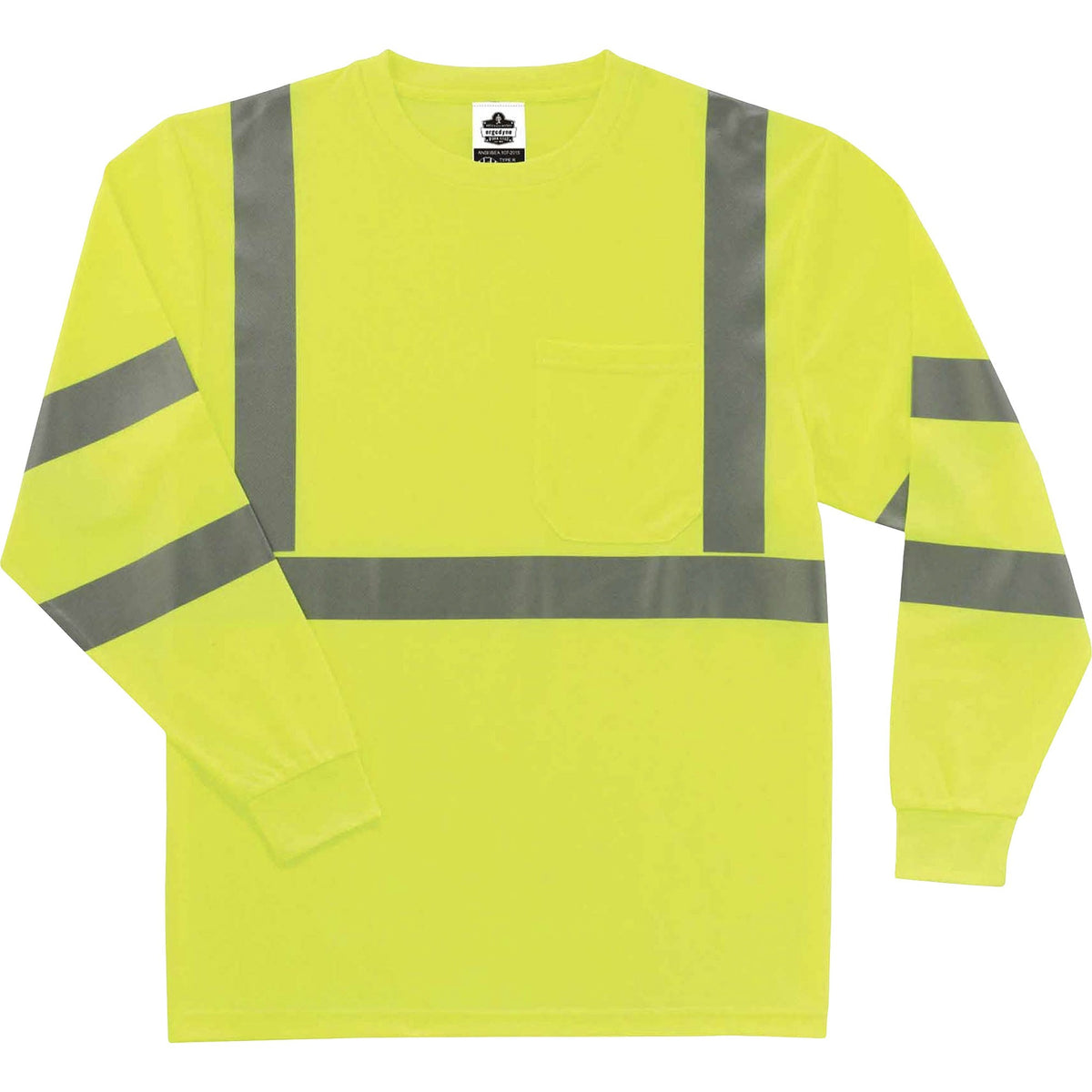 Ergodyne 8391 Type R Class 3 Long Sleeve T-Shirt - 3-Xtra Large - Polyester - Lime - 1 Each