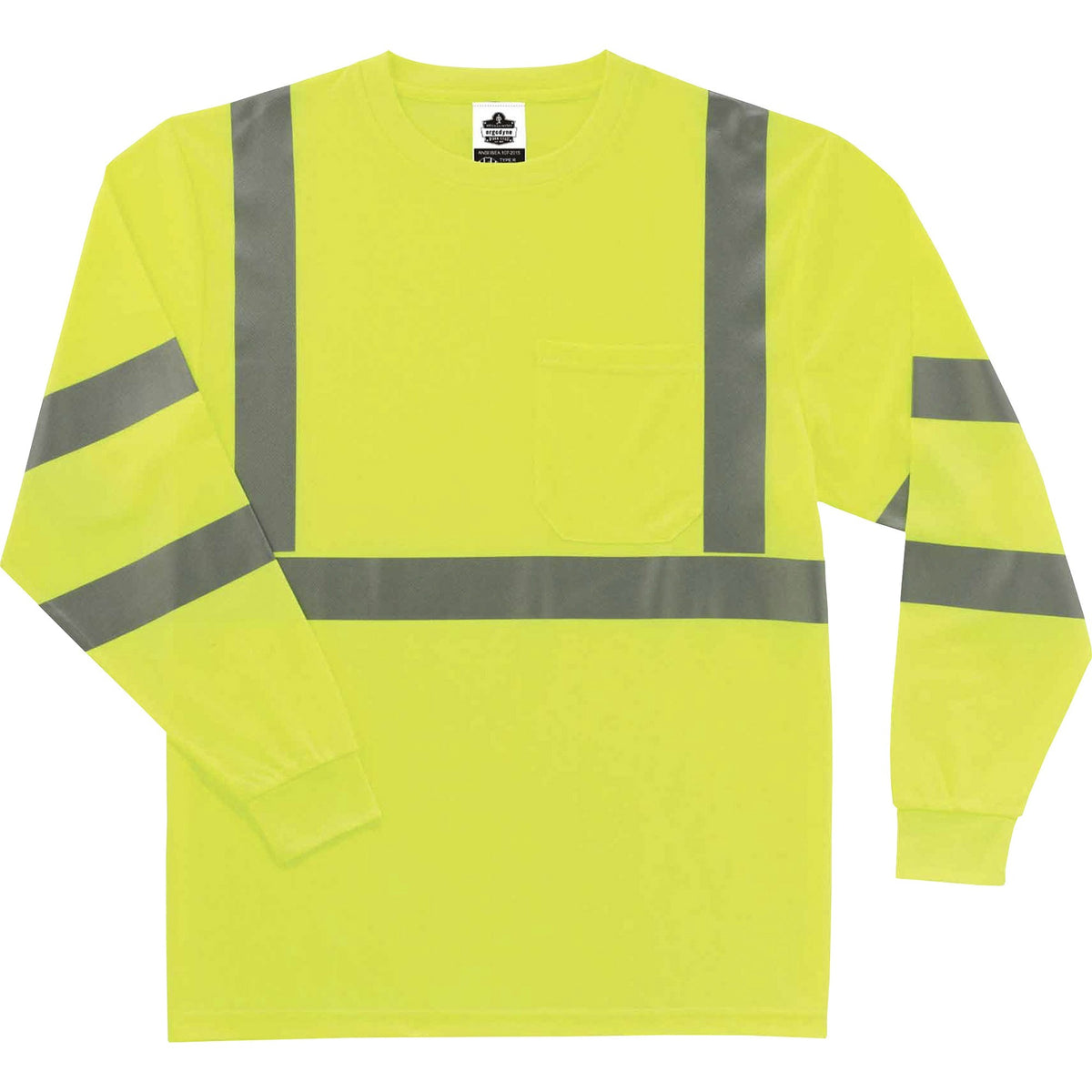 Ergodyne 8391 Type R Class 3 Long Sleeve T-Shirt - 5-Xtra Large - Polyester - Lime - 1 Each