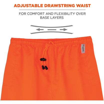 Ergodyne 8915 Class E Rain Pants - For Rain Protection - Small (S) Size - Orange - Polyurethane, 300D Oxford Polyester, 