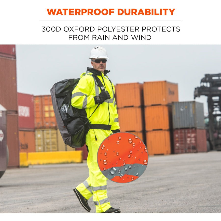 Ergodyne 8915 Class E Rain Pants - For Rain Protection - Small (S) Size - Orange - Polyurethane, 300D Oxford Polyester, 