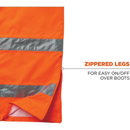 Ergodyne 8915 Class E Rain Pants - For Rain Protection - Small (S) Size - Orange - Polyurethane, 300D Oxford Polyester, 