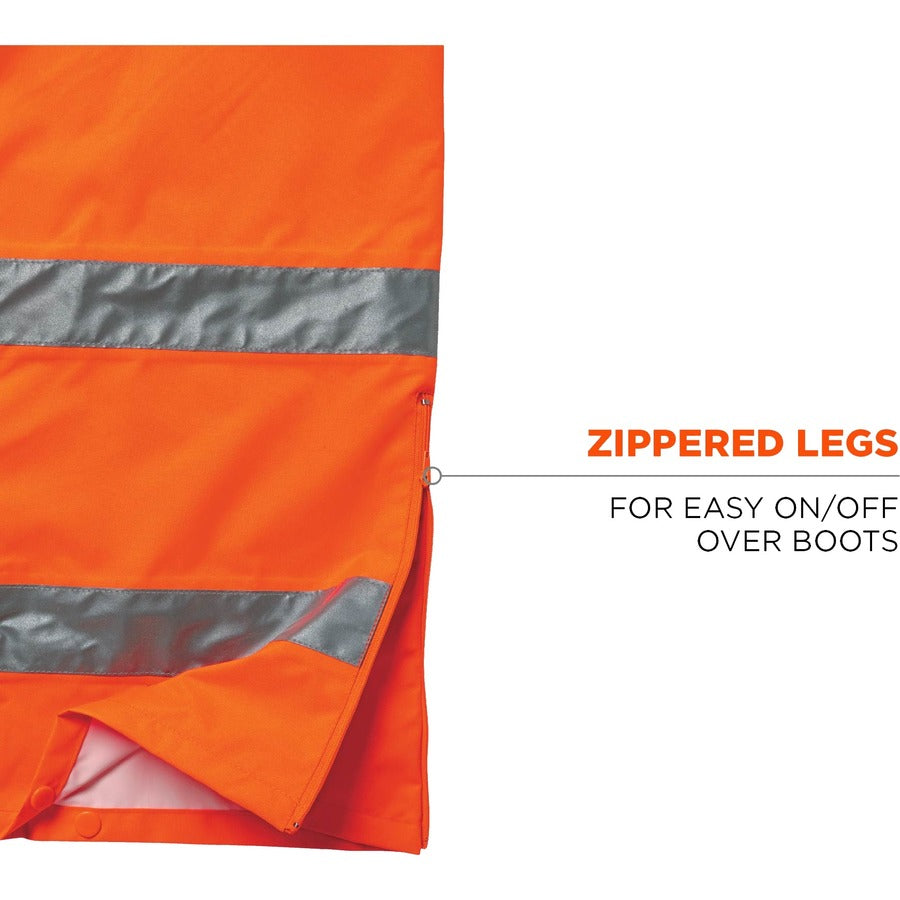 Ergodyne 8915 Class E Rain Pants - For Rain Protection - Medium (M) Size - Orange - 300D Oxford Polyester, Polyurethane,