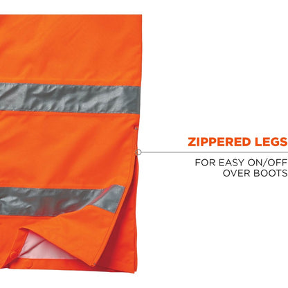 Ergodyne 8915 Class E Rain Pants - For Rain Protection - Medium (M) Size - Orange - 300D Oxford Polyester, Polyurethane,