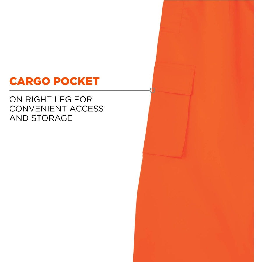 Ergodyne 8915 Class E Rain Pants - For Rain Protection - Medium (M) Size - Orange - 300D Oxford Polyester, Polyurethane,