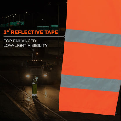 Ergodyne 8915 Class E Rain Pants - For Rain Protection - Extra Large (XL) Size - Orange - 300D Oxford Polyester, Polyure