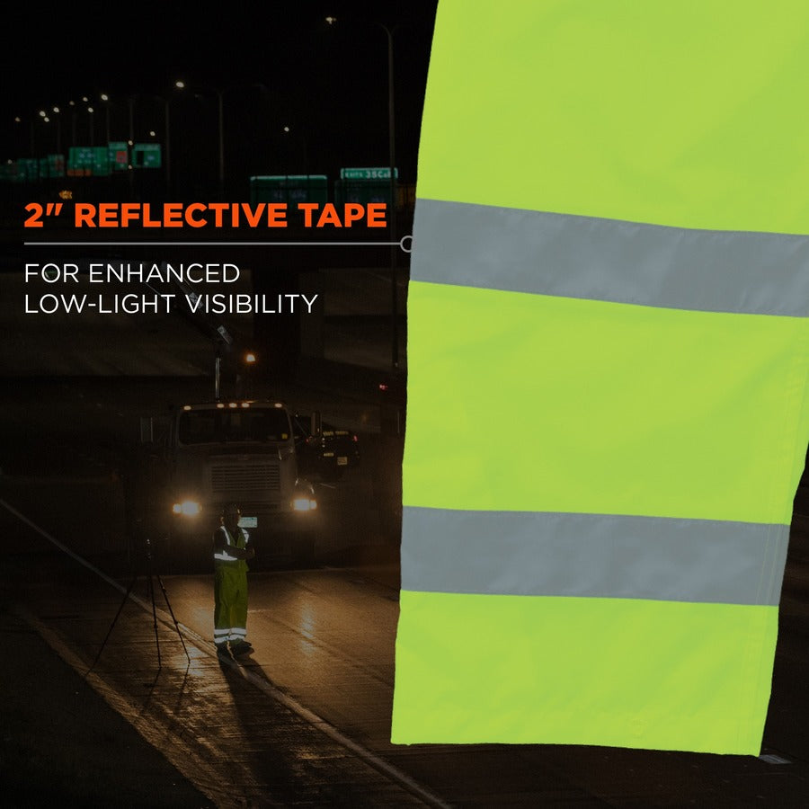 Ergodyne 8915 Class E Rain Pants - For Rain Protection - Medium (M) Size - Lime - 300D Oxford Polyester, Polyurethane, P