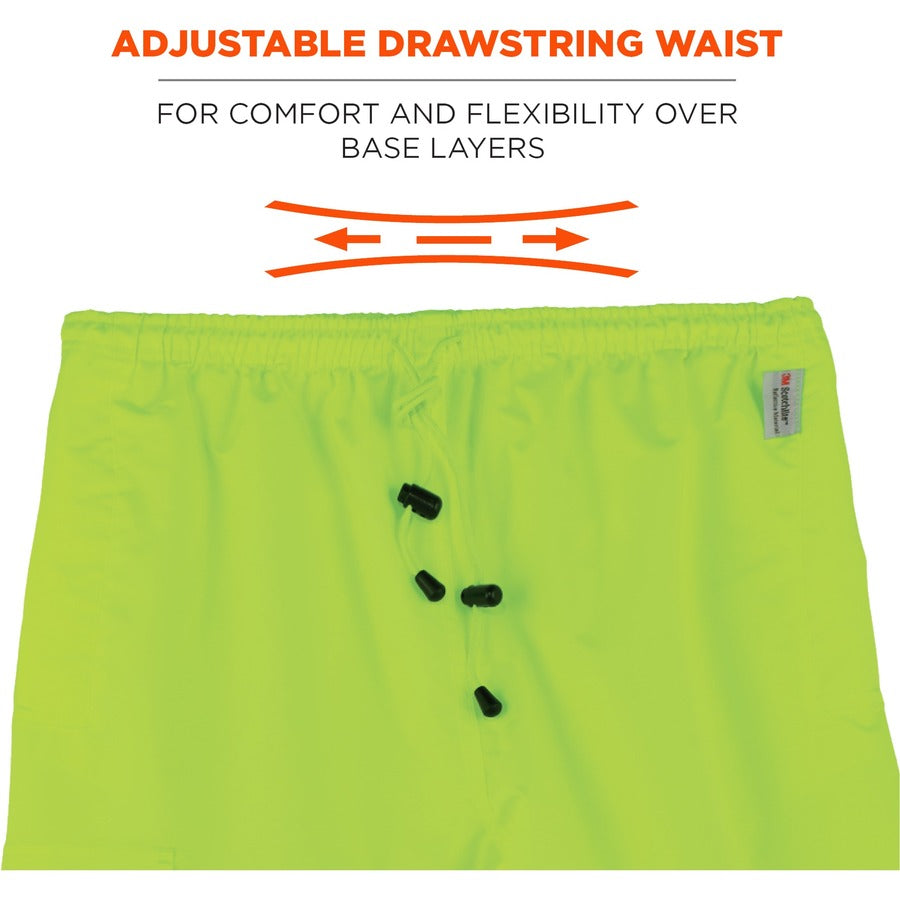 Ergodyne 8915 Class E Rain Pants - For Rain Protection - Medium (M) Size - Lime - 300D Oxford Polyester, Polyurethane, P