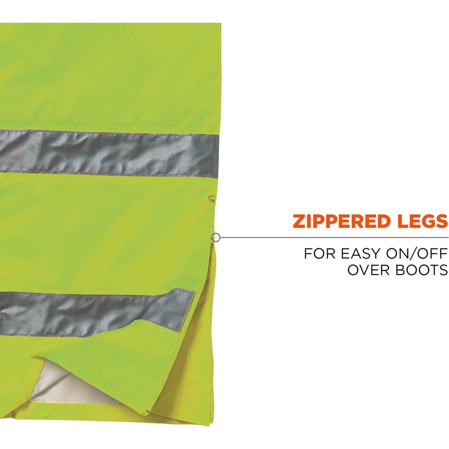 Ergodyne 8915 Class E Rain Pants - For Rain Protection - Medium (M) Size - Lime - 300D Oxford Polyester, Polyurethane, P