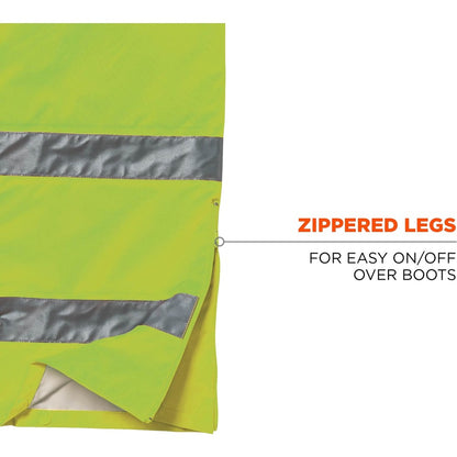 Ergodyne 8915 Class E Rain Pants - For Rain Protection - Medium (M) Size - Lime - 300D Oxford Polyester, Polyurethane, P
